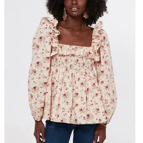Hyacinth House - Tuckernuck - Addison Floral ruffle sleeve top - small nwt - Picture 1 of 10